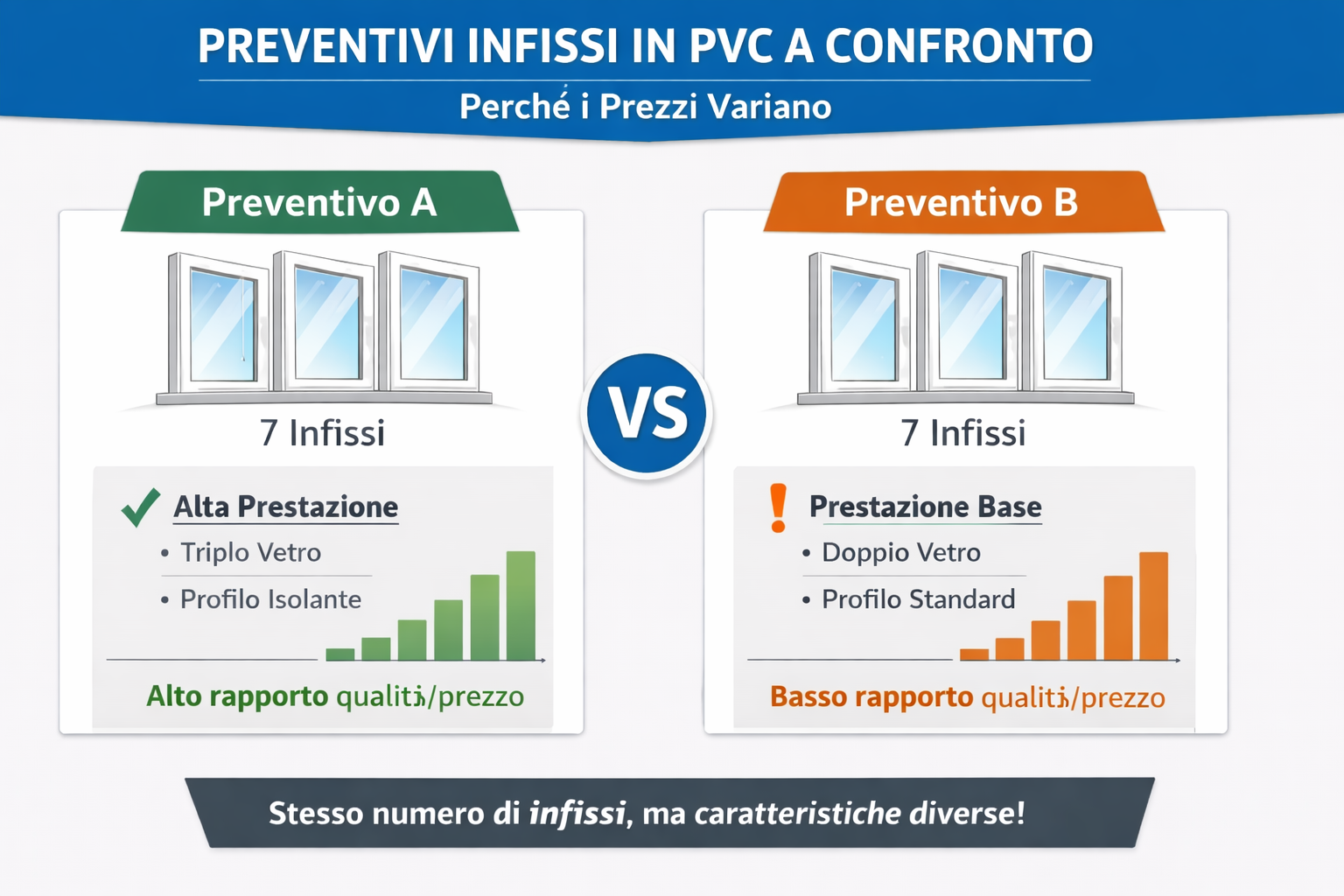 Preventivi infissi in PVC a confronto: perché i prezzi variano Confronto tra preventivi infissi in PVC con prestazioni diverse